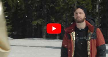 Video still and play button for Not-so-haute couture ad spot. 