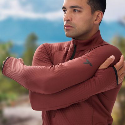 Model stretching to show the four way stretch fabric.