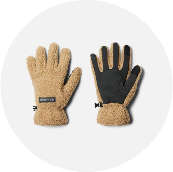 Tan fuzzy gloves
