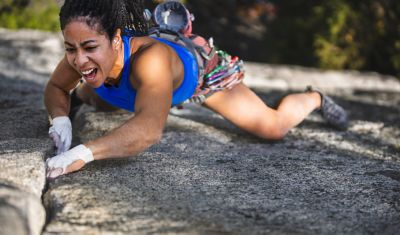 Genevive climbing.