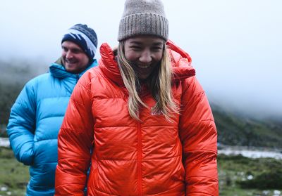 MHW employees stop in a town on their trek to Everest Base Camp in Nepal, wearing the Phantom Hoody.