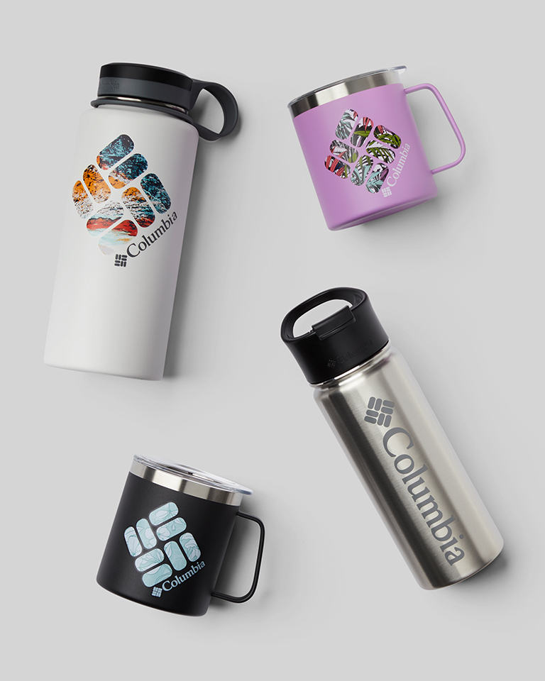 A laydown of various insulated drinkware.