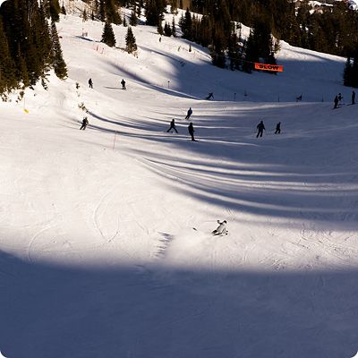 birds eye view of skiing on a run