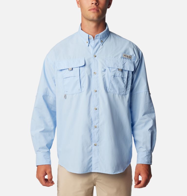 Columbia PFG Fishing Shirt Men Small Blue Performance Long Sleeve Vented  Utility