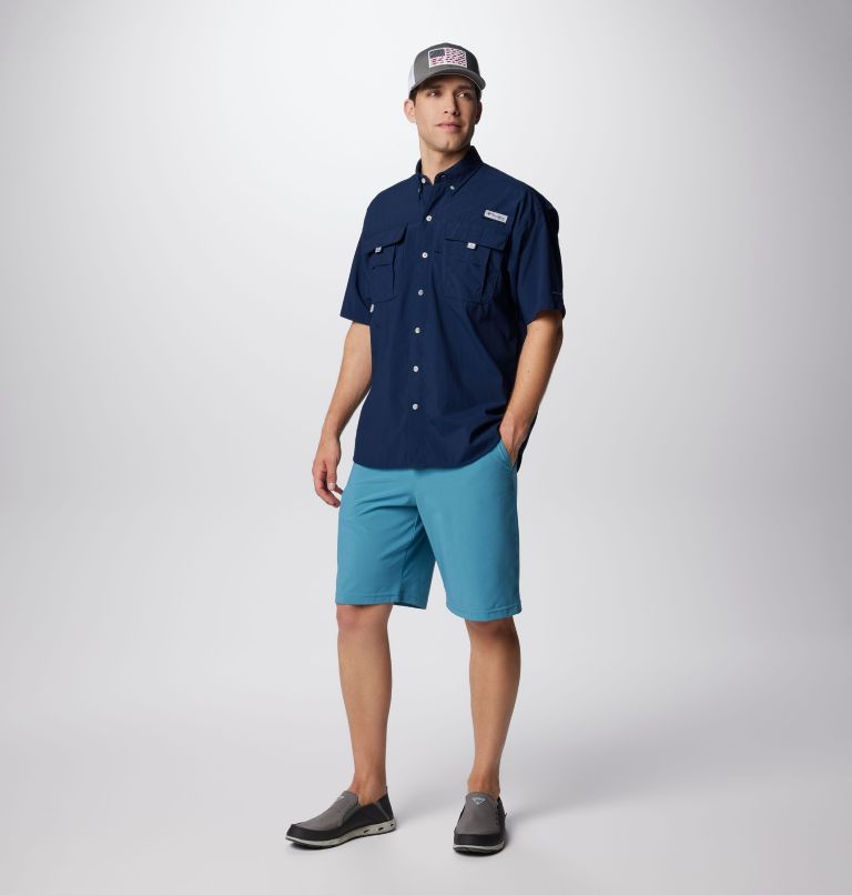 Columbia PFG Sportswear Fishing Shirt Embroidered Blue Short