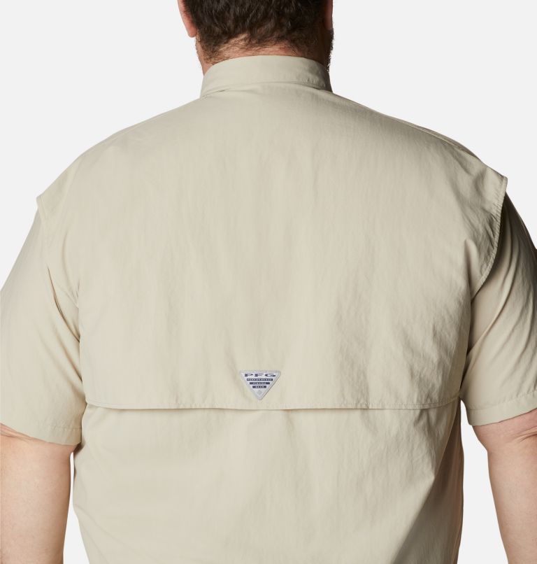 Columbia Mens Shirts Short Sleeve Button Down Beige Fish Pattern Silk Size  S