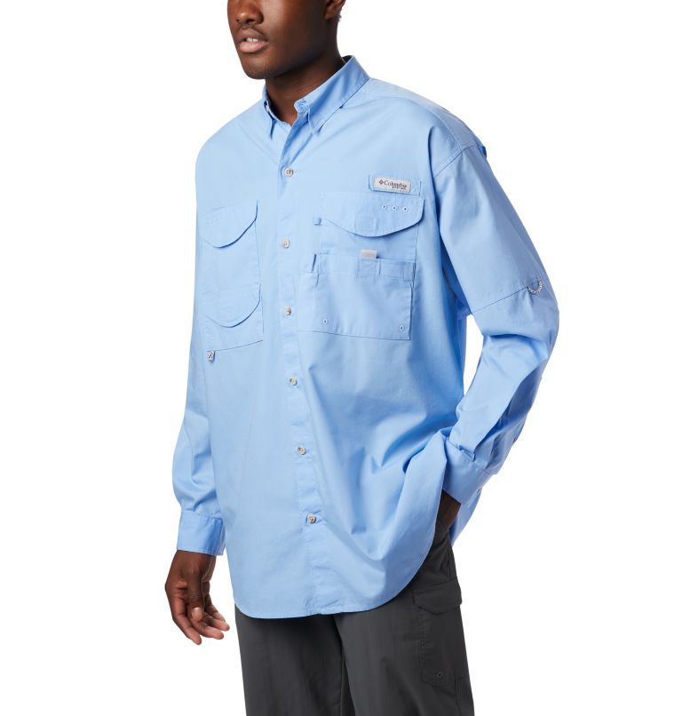 LRD Men's UPF 30 Long Sleeve Button Down Fishing Shirts Light Blue XL 