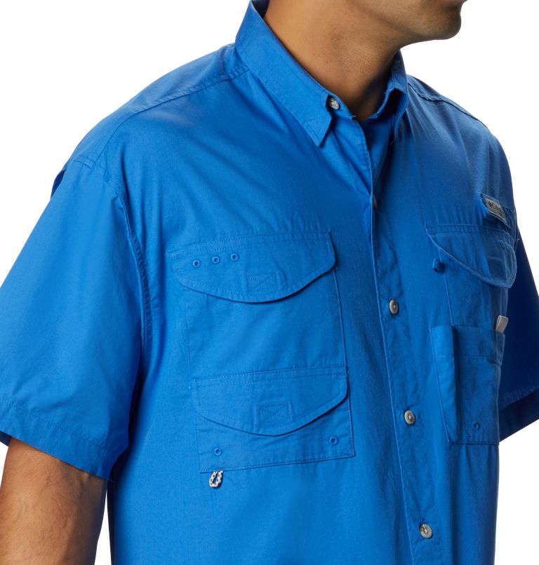 Columbia PFG Shirt Mens 2XT Blue Fishing Short Sleeve Button