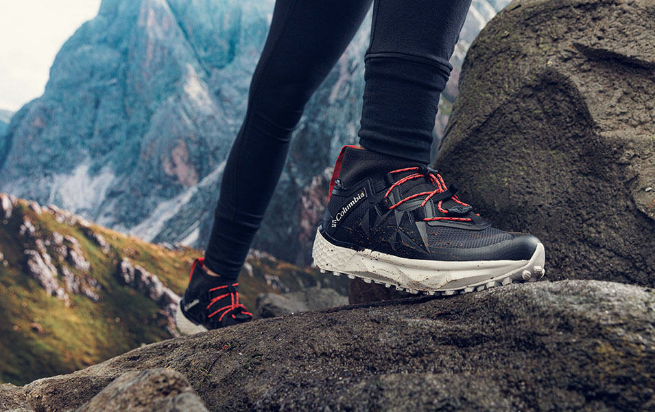 Facet 75 Alpha shoe through a beautiful mountainous landscape. 