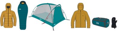 Line drawings of the products featured in winter wanderer