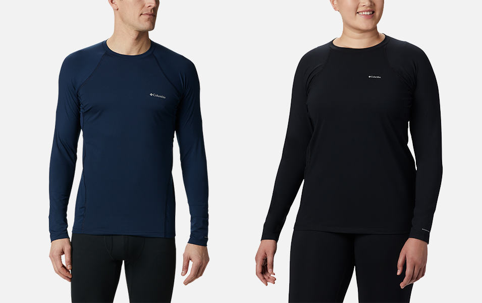 Two people dressed in Toasty Ski Baselayer tops. 