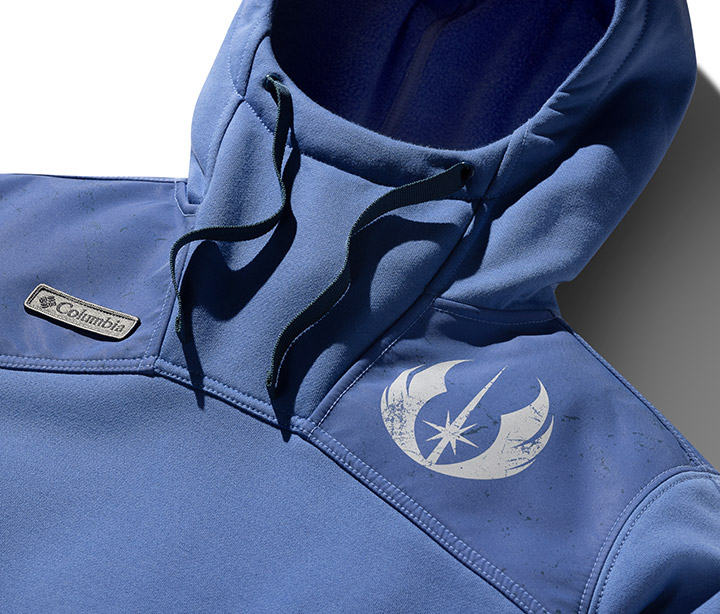 Close-up of blue Republic Pullover details