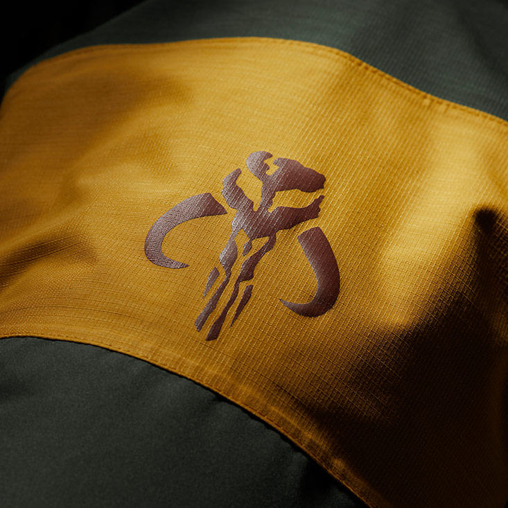 Close-up of a mythosaur emblem on the Boba Fett Interchange Jacket 