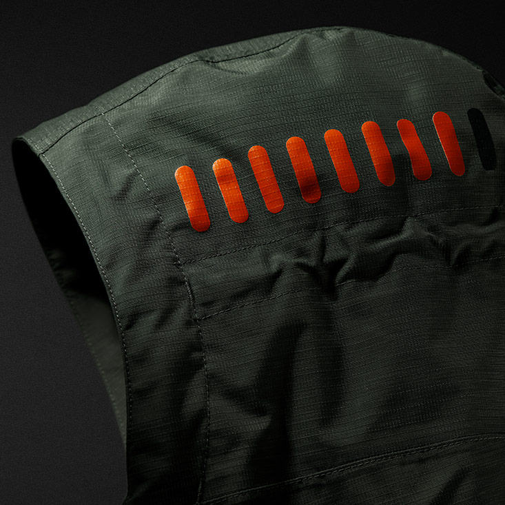 Close-up of dash markings on the hood of the Boba Fett Interchange Jacket 