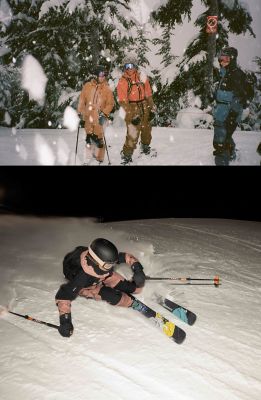 Skiing at night at the resort with friends.