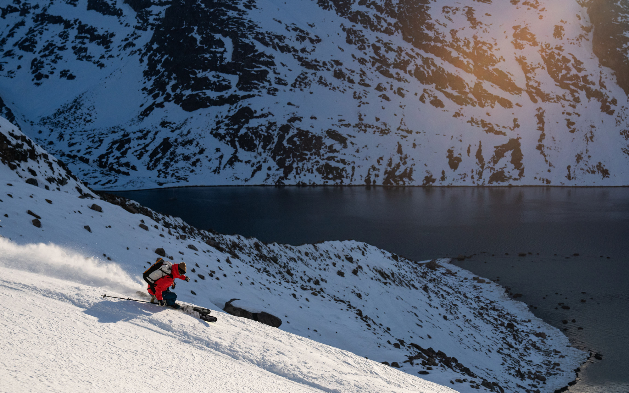 Rachael skiing off the fjords in Greenland.