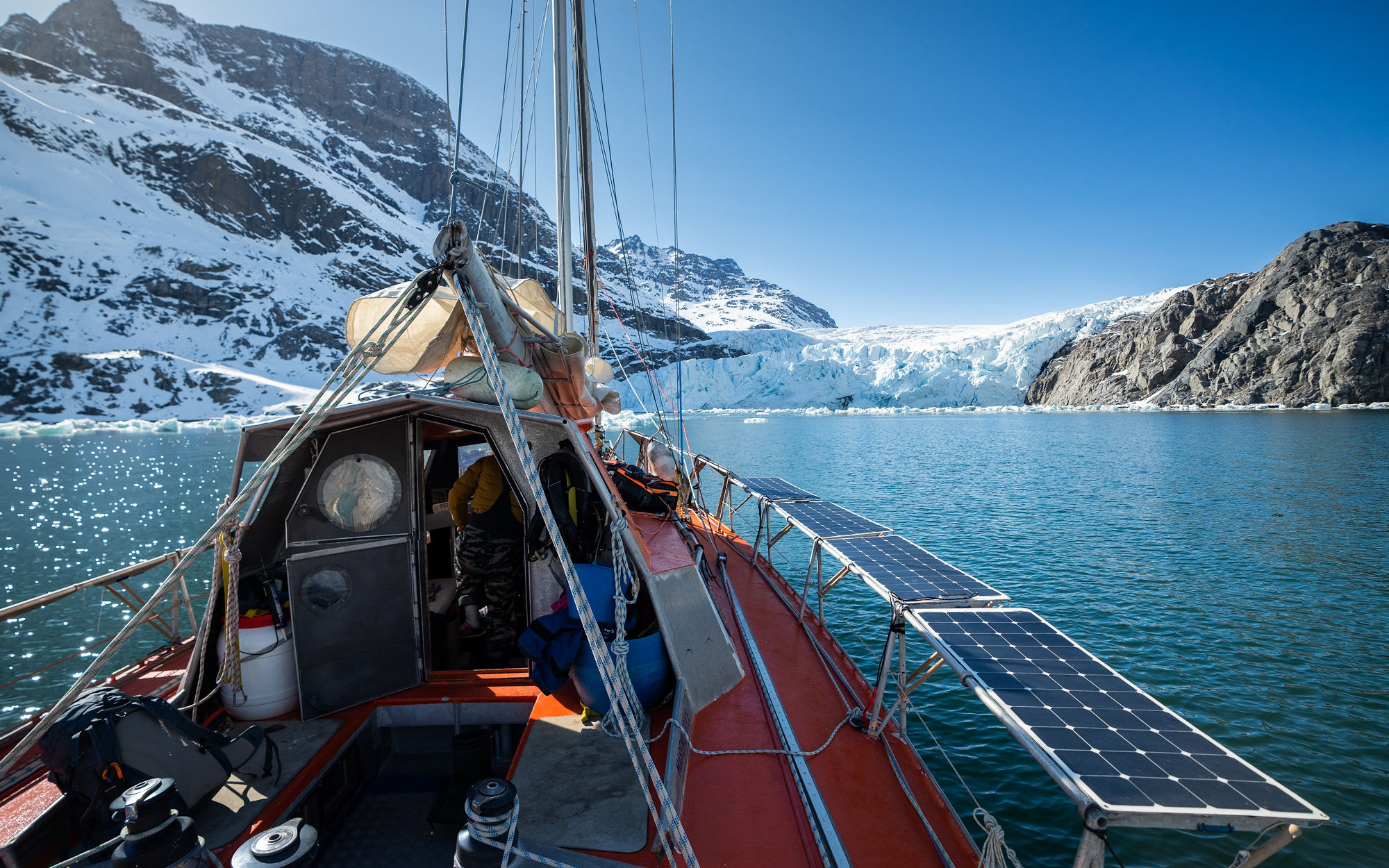 View of the sailboat on the water in Greenland.