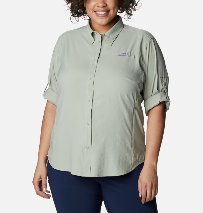 Columbia Women's Plus Size PFG Tamiami II UPF 40 Long Sleeve Fishing Shirt,  Light Lime, 1X