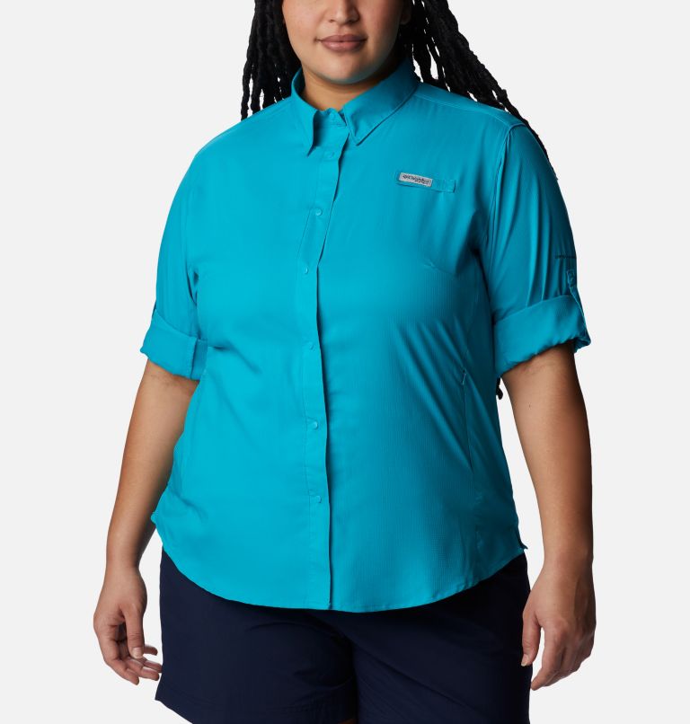 Women’s PFG Tamiami II Long Sleeve Shirt - Plus Size, Color: Ocean Teal, image 6