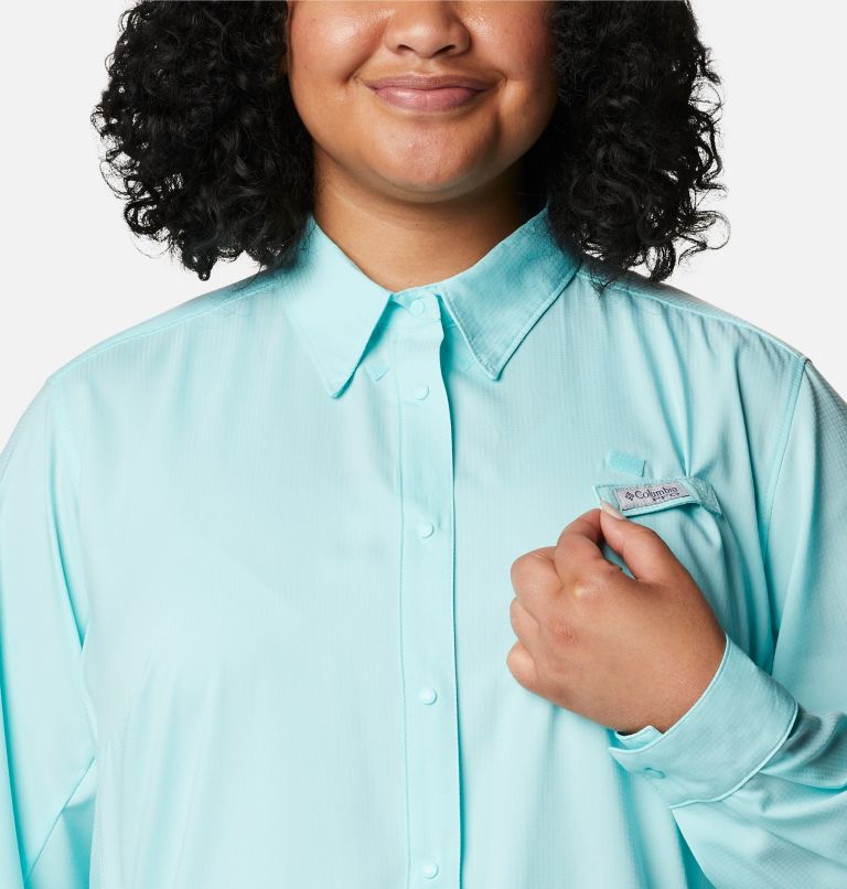 Women's PFG Tamiami II Long Sleeve Shirt - Plus Size, Color: Gulf Stream, image 4