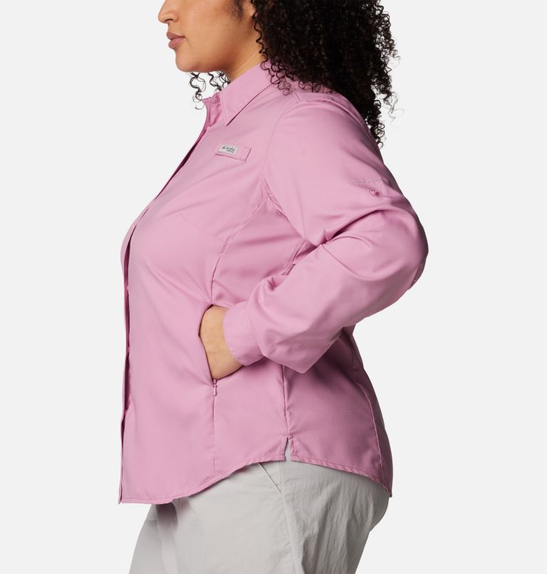 Columbia PFG super tamiami blue pink plaid long sleeve fishing shirt Women  large