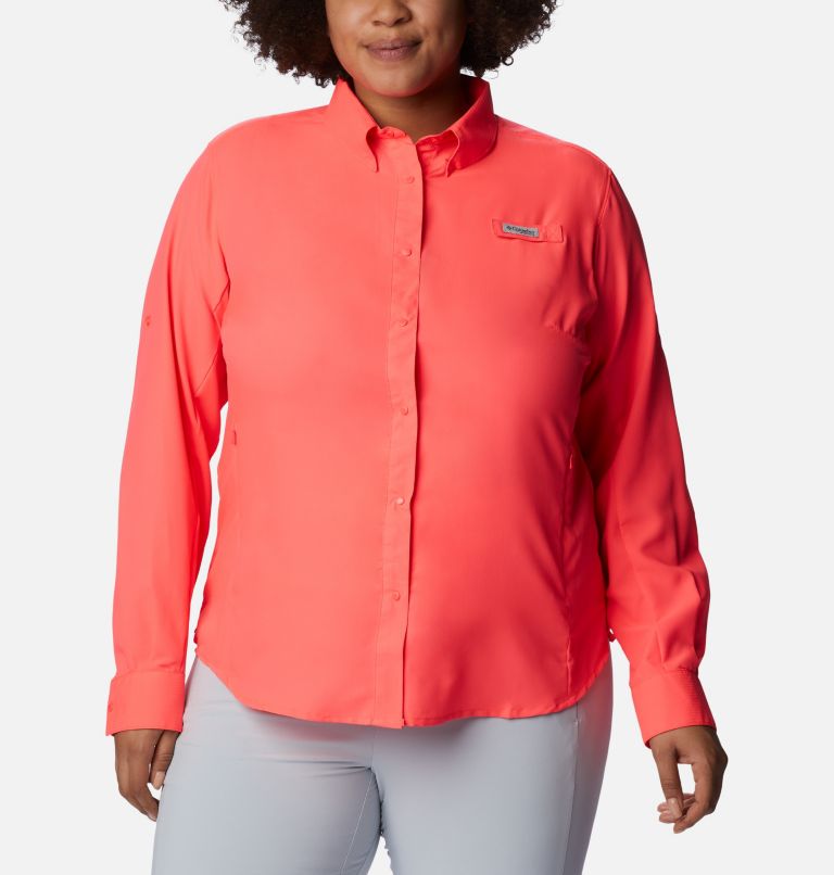 Thumbnail: Women’s PFG Tamiami II Long Sleeve Shirt - Plus Size, Color: Neon Sunrise, image 1
