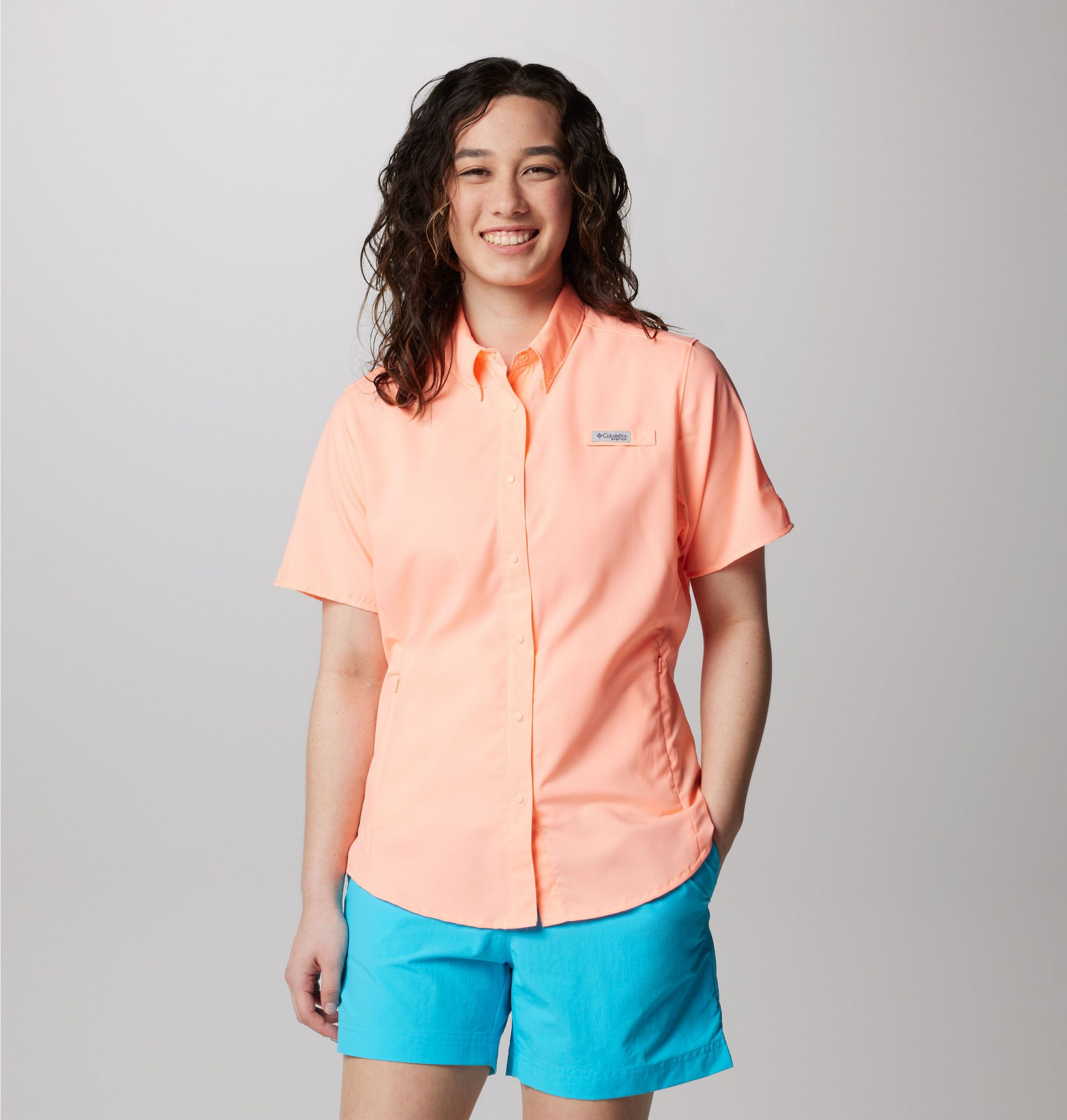 Columbia PFG Womens M Pink Fishing Omni Shade Short Sleeve Vented Polo Shirt