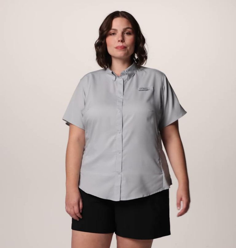 Women's PFG Tamiami II Short Sleeve Shirt - Plus Size, Color: Cirrus Grey