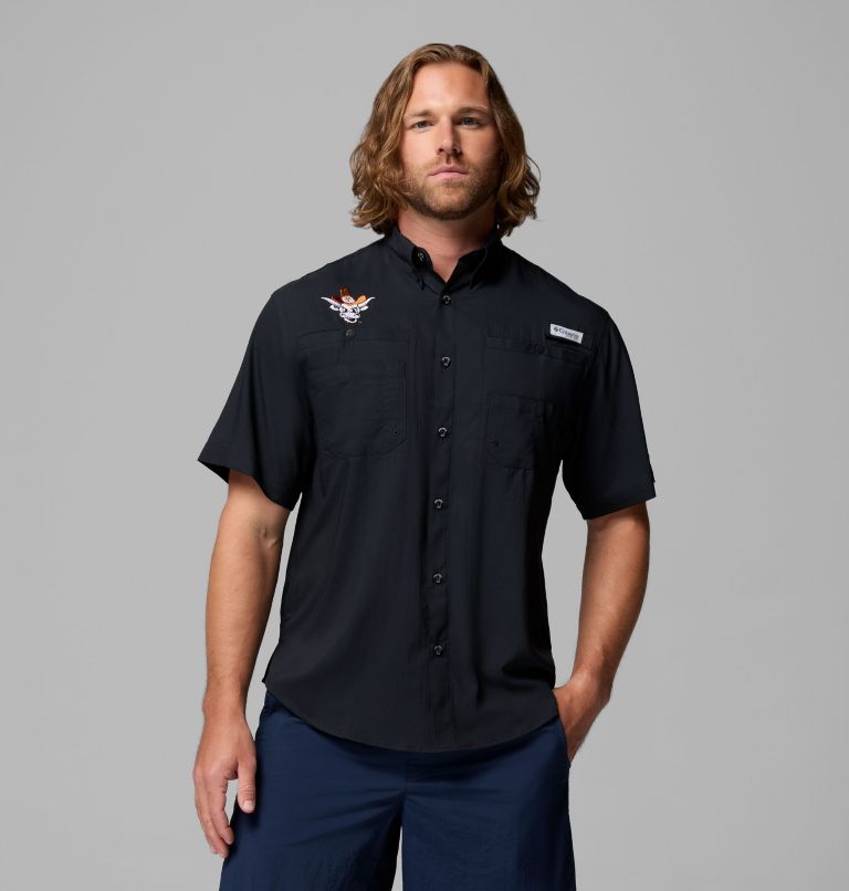 Men's Collegiate PFG Tamiami Short Sleeve Shirt - Texas, Color: TEX - Black Vault, image 1