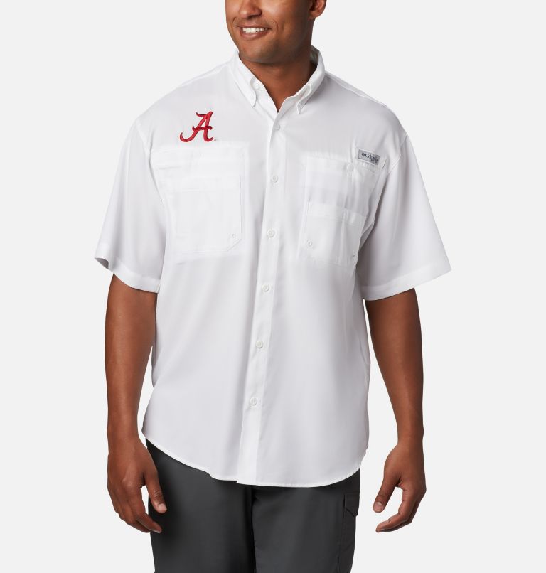 Thumbnail: Men's Collegiate PFG Tamiami Short Sleeve Shirt - Alabama, Color: ALA - White, image 1