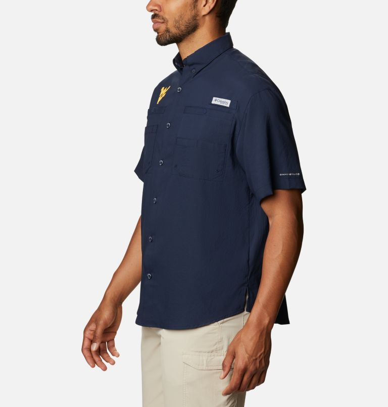 Thumbnail: Men's Collegiate PFG Tamiami Short Sleeve Shirt -  West Virginia, Color: WV - Collegiate Navy, image 3