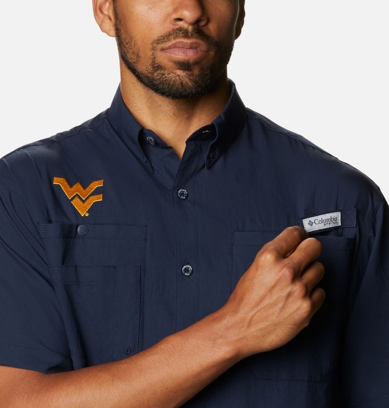 Thumbnail: Men's Collegiate PFG Tamiami Short Sleeve Shirt -  West Virginia, Color: WV - Collegiate Navy, image 4
