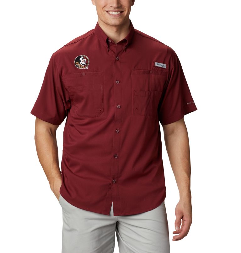 Thumbnail: Men's Collegiate PFG Tamiami Short Sleeve Shirt - Florida State, Color: FSU - Cabernet, image 1