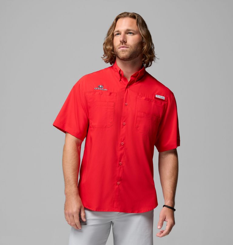 Men's Collegiate PFG Tamiami Short Sleeve Shirt - Georgia, Color: UGA - Bright Red, image 1