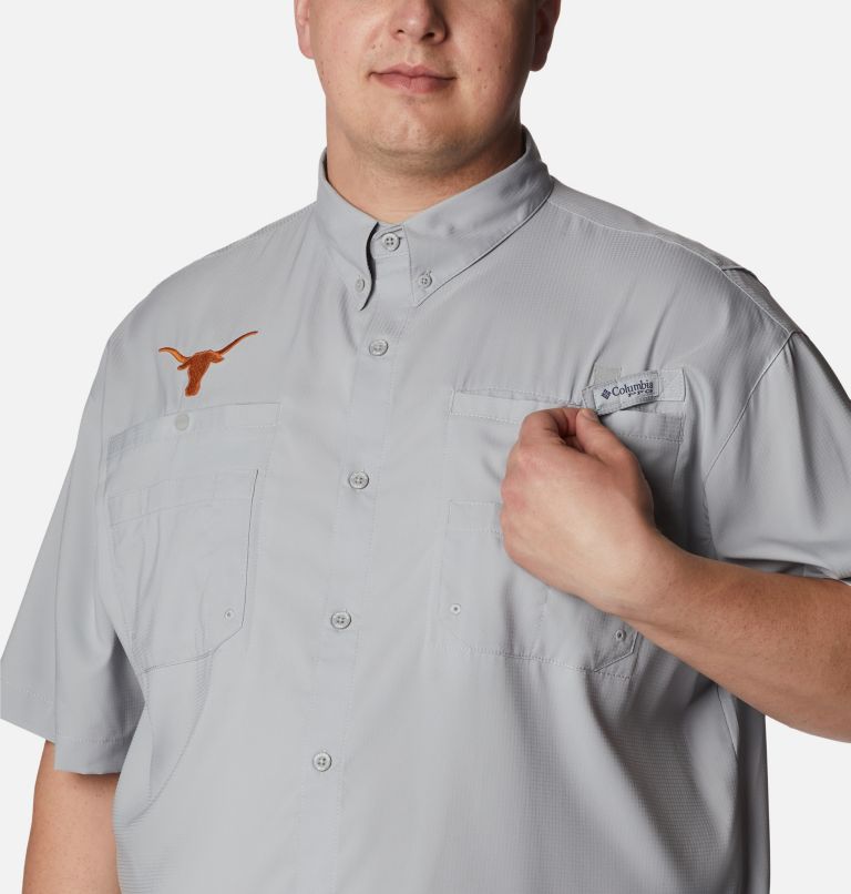 Thumbnail: Men's Collegiate PFG Tamiami Short Sleeve Shirt - Big - Texas, Color: TEX - Columbia Grey, image 4