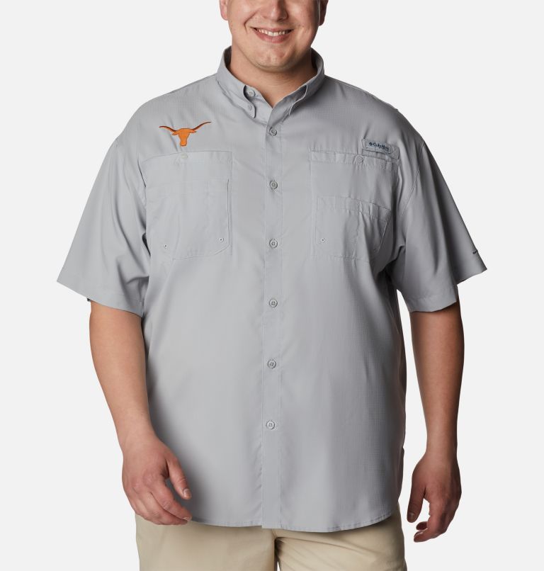 Thumbnail: Men's Collegiate PFG Tamiami Short Sleeve Shirt - Big - Texas, Color: TEX - Columbia Grey, image 1