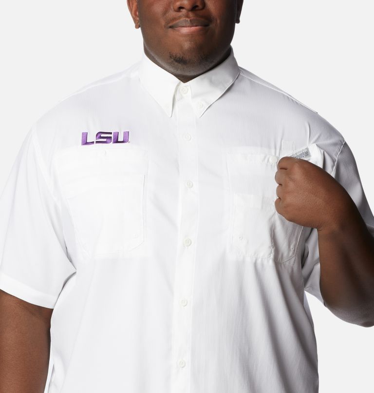 Thumbnail: Men's Collegiate PFG Tamiami Short Sleeve Shirt - Big - LSU, Color: LSU - White, image 4