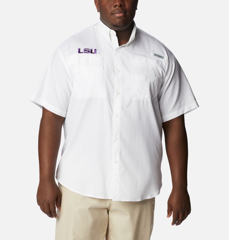 Thumbnail: Men's Collegiate PFG Tamiami Short Sleeve Shirt - Big - LSU, Color: LSU - White, image 1