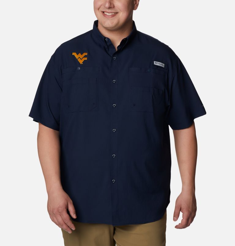 Thumbnail: Men's Collegiate PFG Tamiami Short Sleeve Shirt - Big - West Virginia, Color: WV - Collegiate Navy, image 1