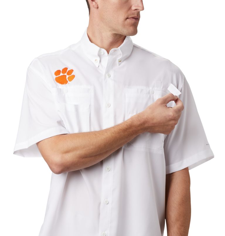 Men's Collegiate PFG Tamiami Short Sleeve Shirt - Tall - Clemson, Color: CLE - White, image 3