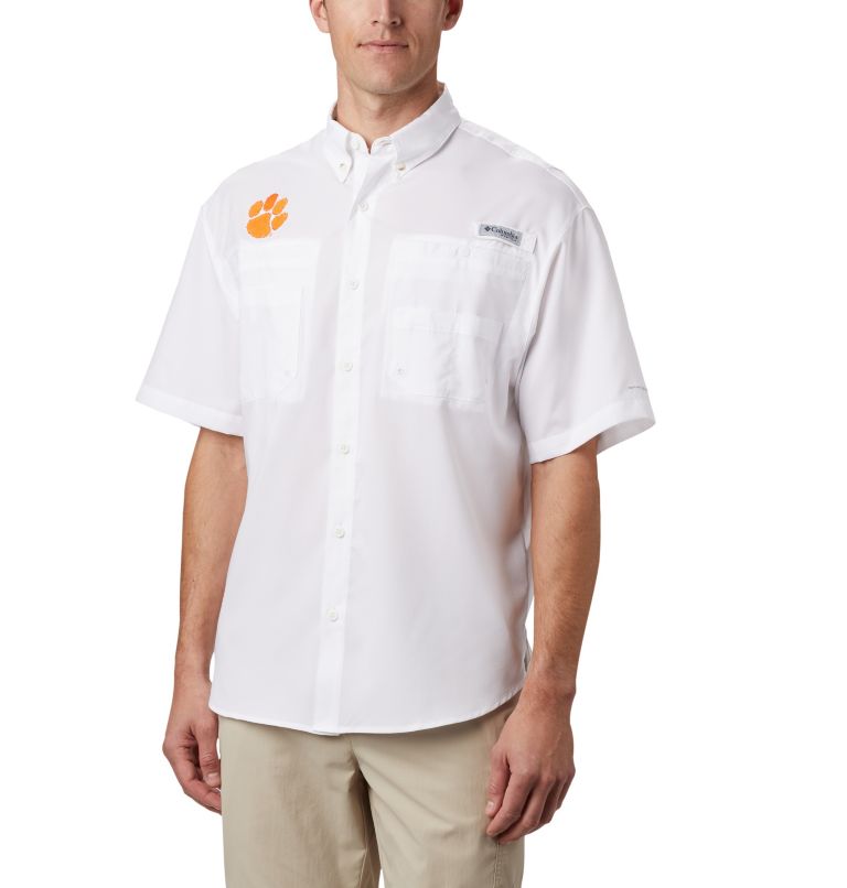 Men's Collegiate PFG Tamiami Short Sleeve Shirt - Tall - Clemson, Color: CLE - White, image 1