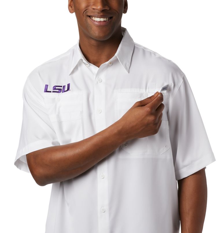 Men's Collegiate PFG Tamiami Short Sleeve Shirt - Tall - Louisiana, Color: LSU - White, image 3