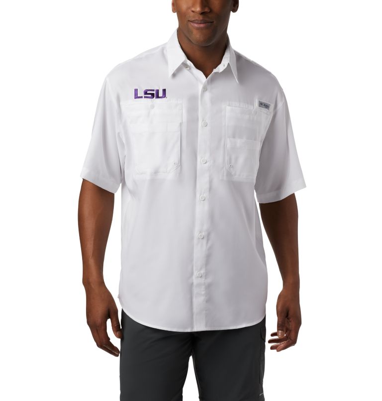 Men's Collegiate PFG Tamiami Short Sleeve Shirt - Tall - Louisiana, Color: LSU - White, image 1