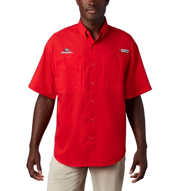Thumbnail: Men's Collegiate PFG Tamiami Short Sleeve Shirt - Tall - Georgia, Color: UGA - Bright Red, image 1