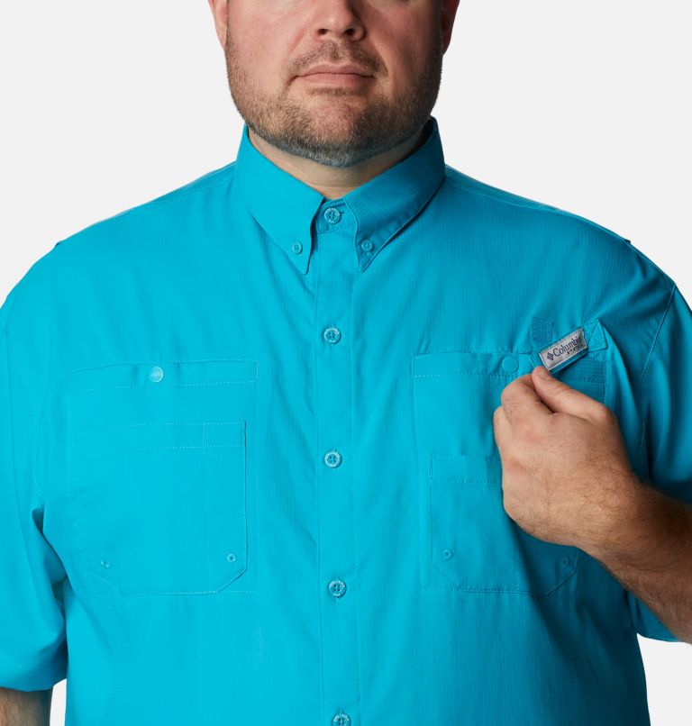 Thumbnail: Men’s PFG Tamiami II Short Sleeve Shirt - Big, Color: Ocean Teal, image 4