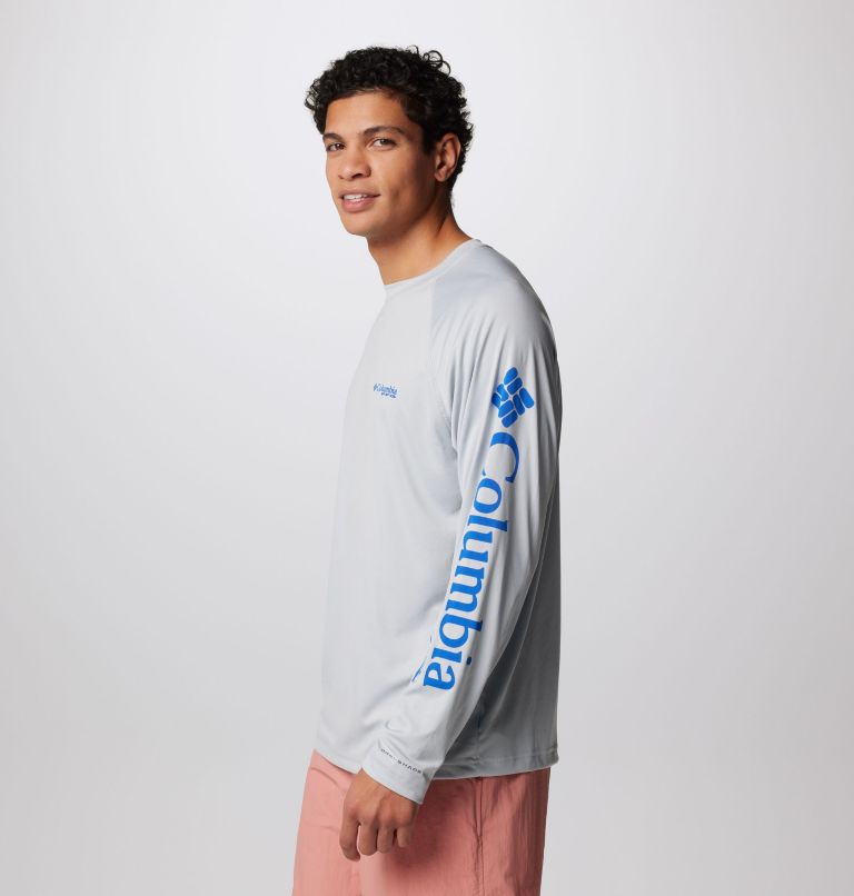 Men's PFG Terminal Tackle Long Sleeve Shirt, Color: Cool Grey, Vivid Blue Logo, image 4