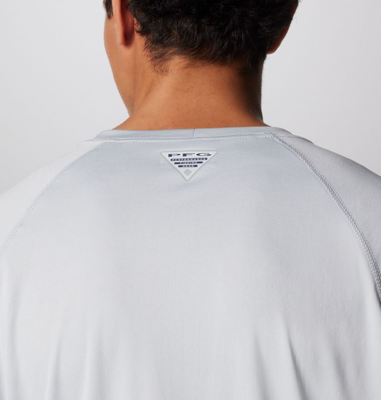 Men's PFG Terminal Tackle Long Sleeve Shirt, Color: Cool Grey, Vivid Blue Logo, image 6