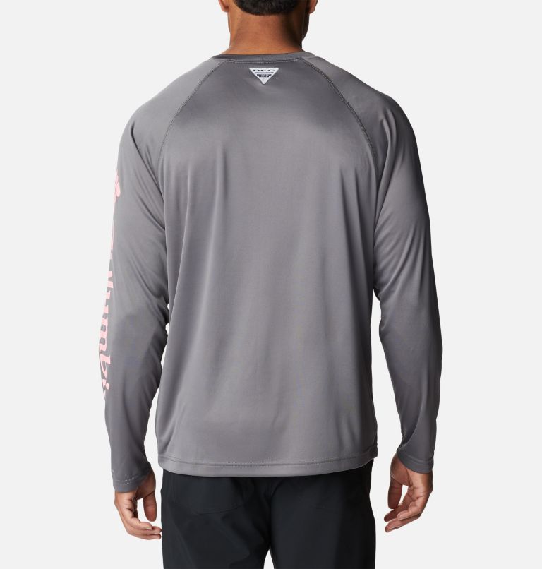 Men’s PFG Terminal Tackle Long Sleeve Shirt, Color: City Grey, Pink Pop Logo, image 2