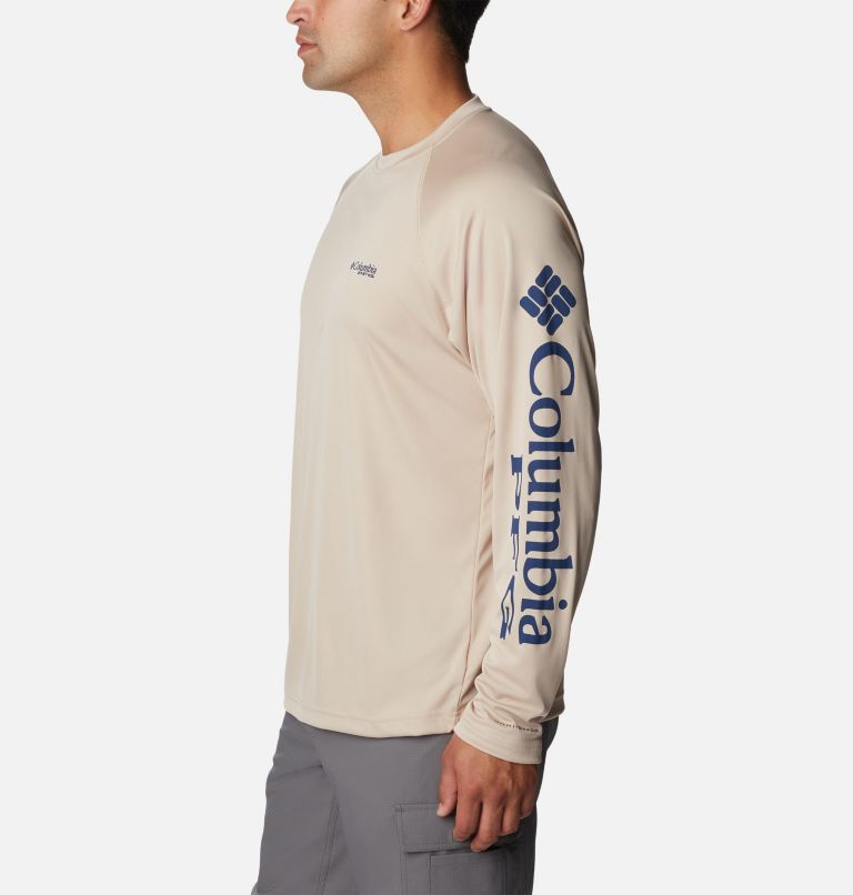 Men’s PFG Terminal Tackle Long Sleeve Shirt, Color: Ancient Fossil, Carbon Logo, image 3