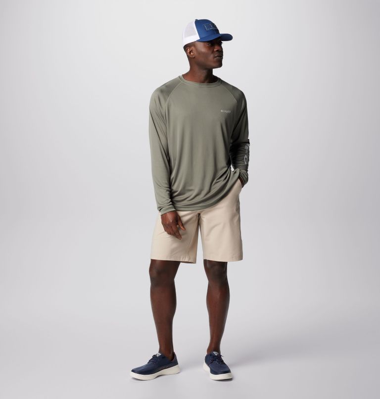 Men's PFG Terminal Tackle Long Sleeve Shirt, Color: Cypress, Cool Grey Logo, image 3